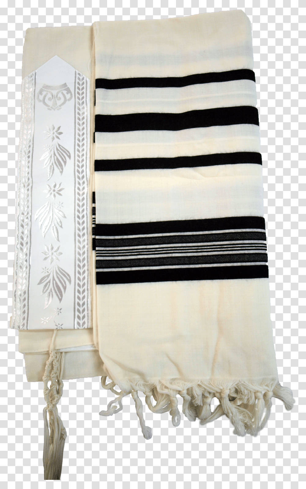 White Prima Aa Thin Wool Tallit With Black Or Stripes Beach Towel Transparent Png