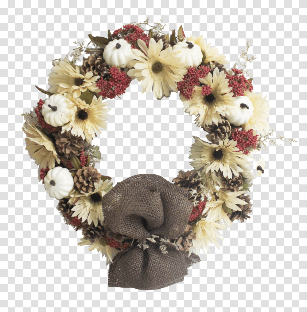 White Pumpkin Fall Wreath Front View Wreath Transparent Png