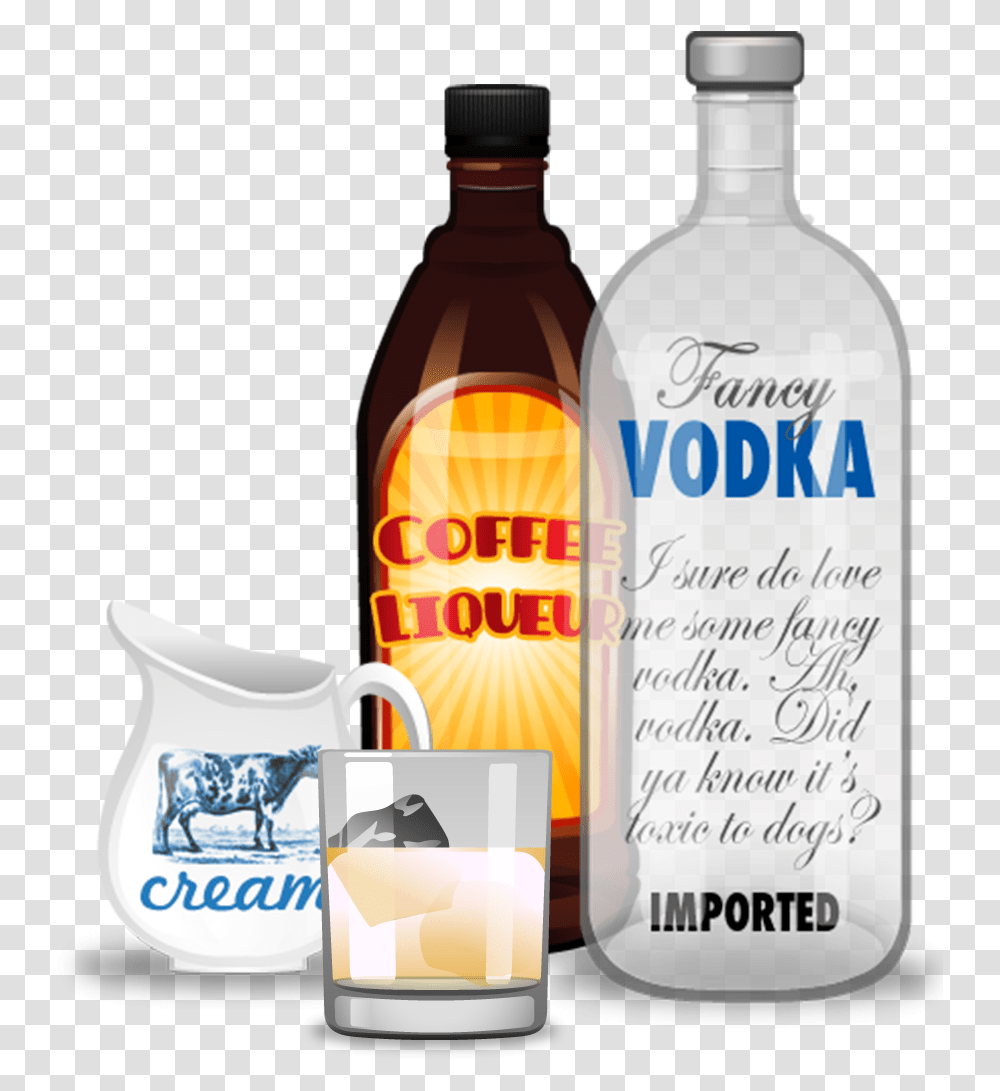 White Russian Cocktail Ingredients Glass Bottle, Liquor, Alcohol, Beverage, Drink Transparent Png