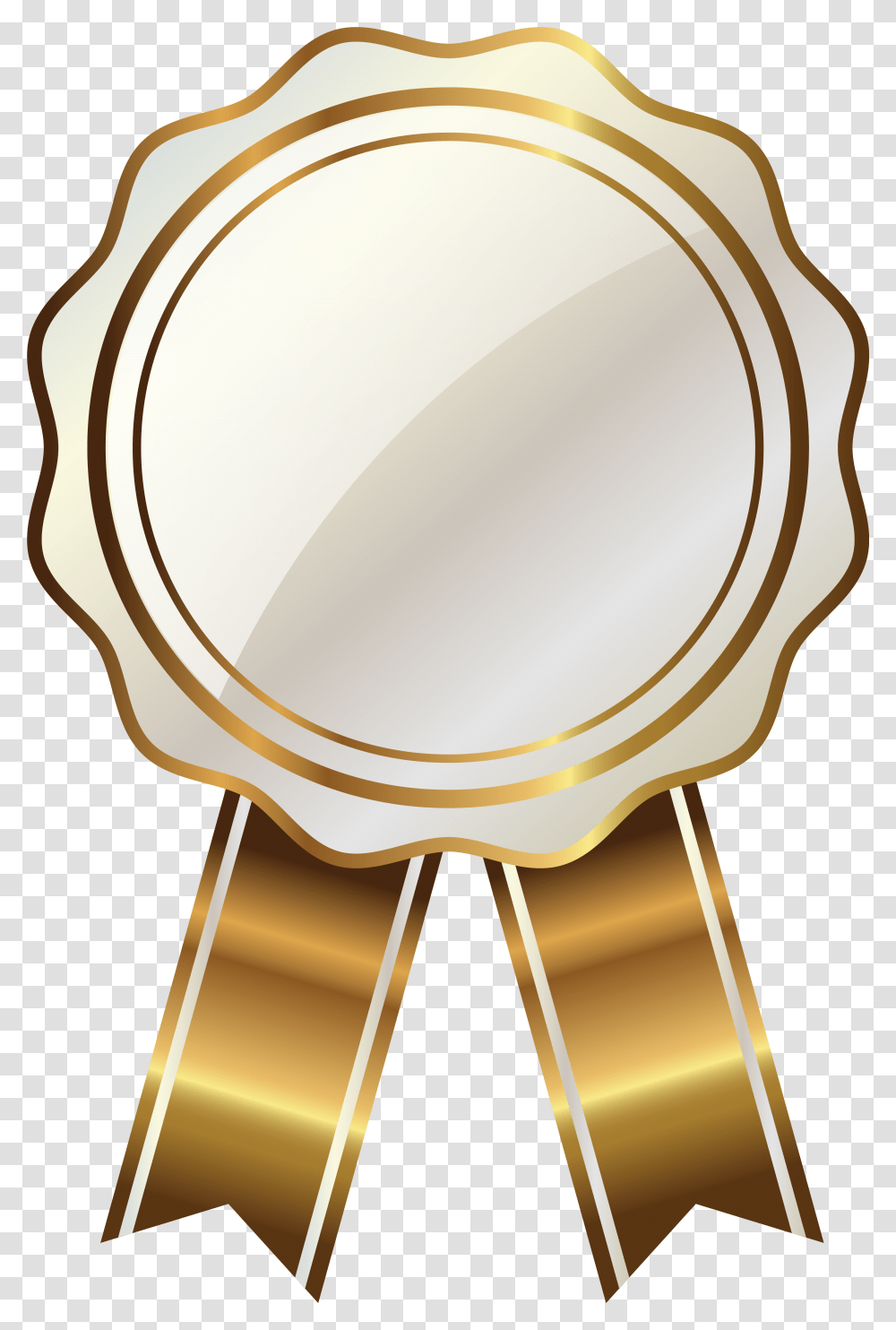White Seal With Gold Ribbon Clipart Image Gold Ribbon Clip Art, Lamp, Mirror Transparent Png