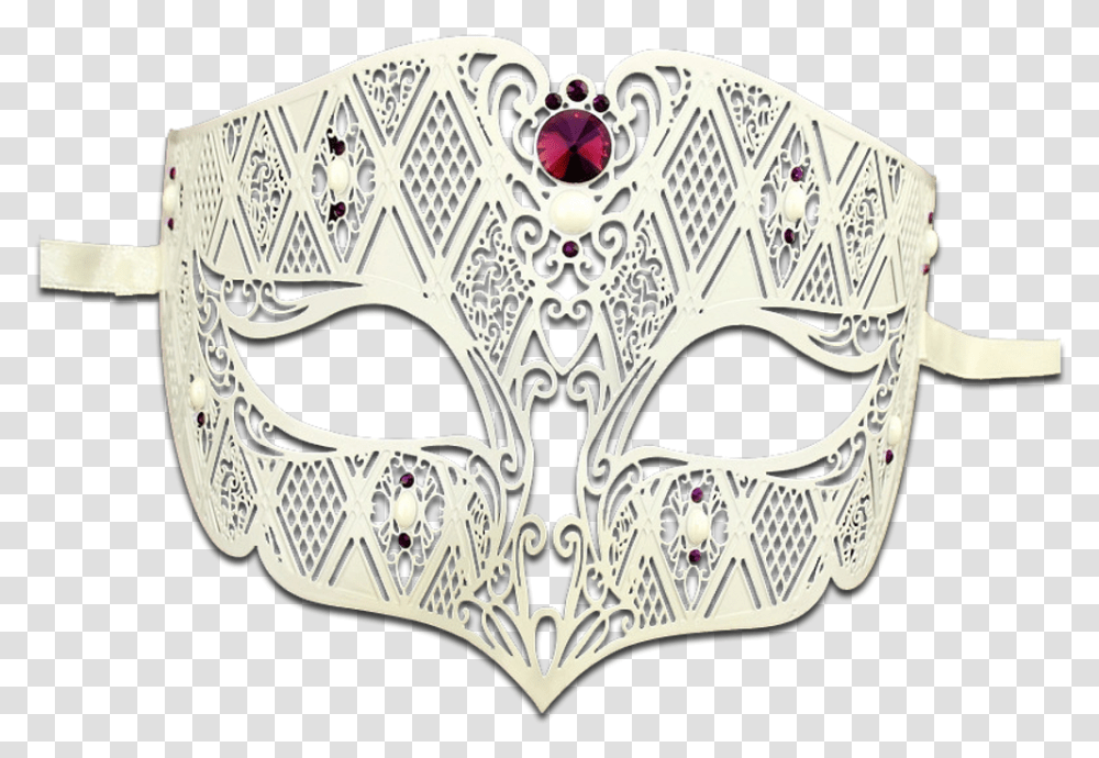 White Series Diamond Design Laser Cut Venetian Masquerade Mask, Lace Transparent Png