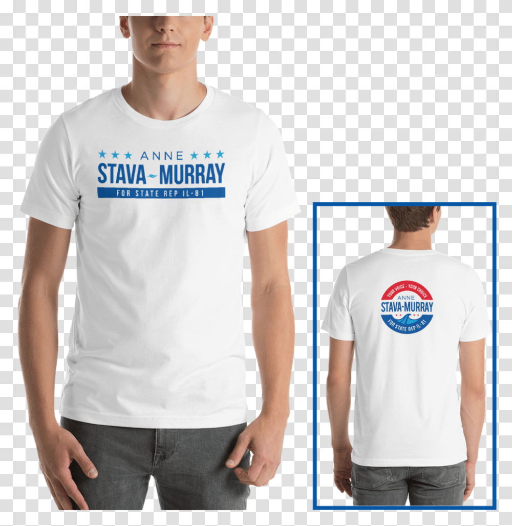 White Shirt Front And Back Bkgrd Blue Rectangle, Apparel, T-Shirt, Person Transparent Png