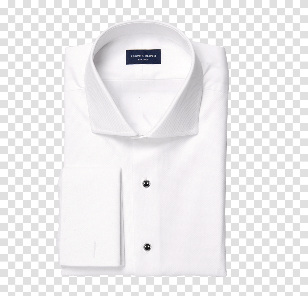 White Stretch Broadcloth With Tuxedo Pique Bib Collar Folded Formal Shirt White, Apparel, Dress Shirt, Long Sleeve Transparent Png