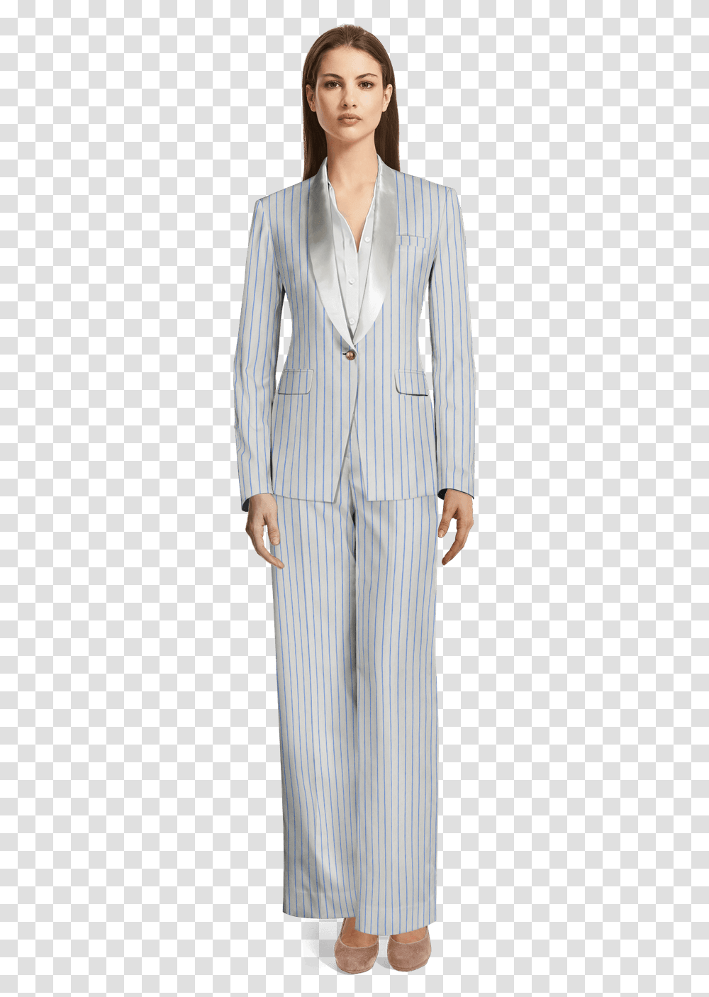White Striped Linen Tuxedo With Shawl White Lapels Ladies Plus Size Formal Trouser Suit, Overcoat, Person, Home Decor Transparent Png