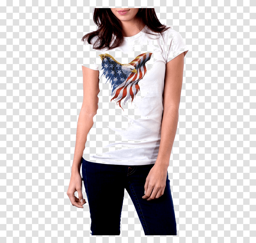 White T Shirt Front View American Flag Eagle T Shirt, Sleeve, Person, T-Shirt Transparent Png