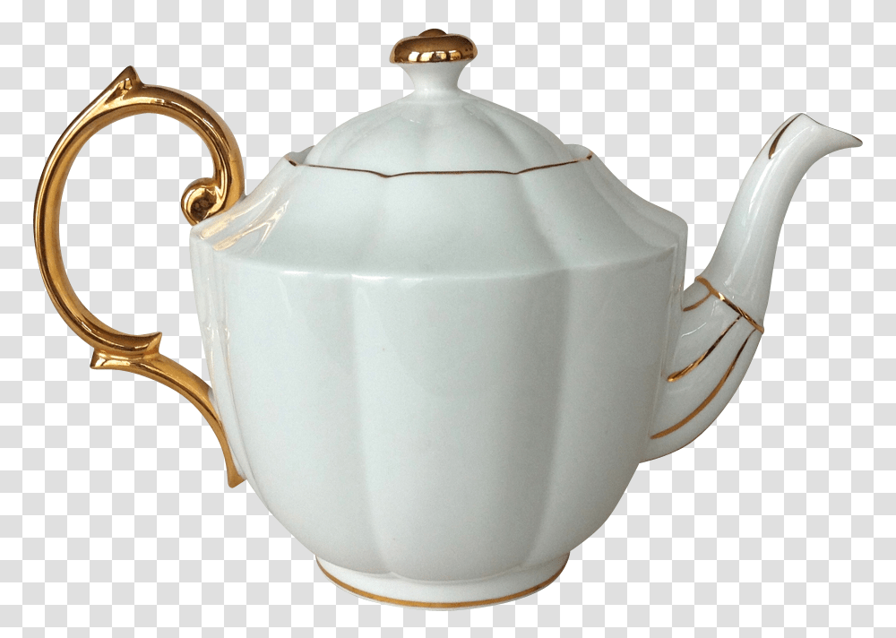 White Teapot With Gold Trim, Pottery, Milk, Beverage, Drink Transparent Png