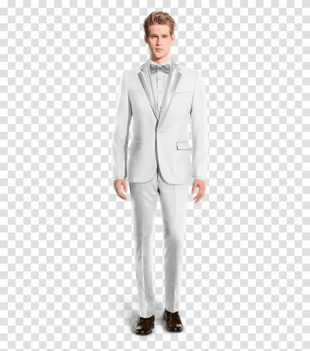 White Tuxedo View Front Collarless Suit, Overcoat, Person, Shirt Transparent Png