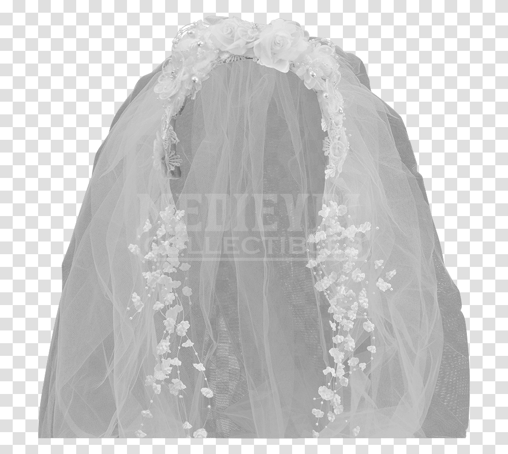 White Victorian Headband With Long Veil Wedding Veil Background, Apparel, Blouse, Wedding Gown Transparent Png