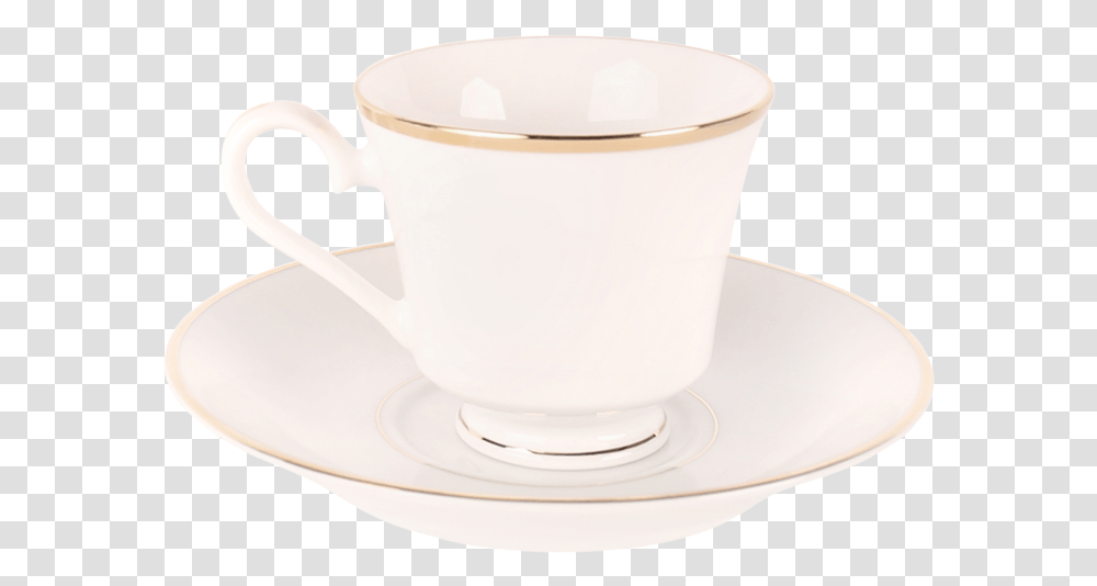 White With Gold Border Saucer Cup, Pottery, Milk, Beverage, Drink Transparent Png