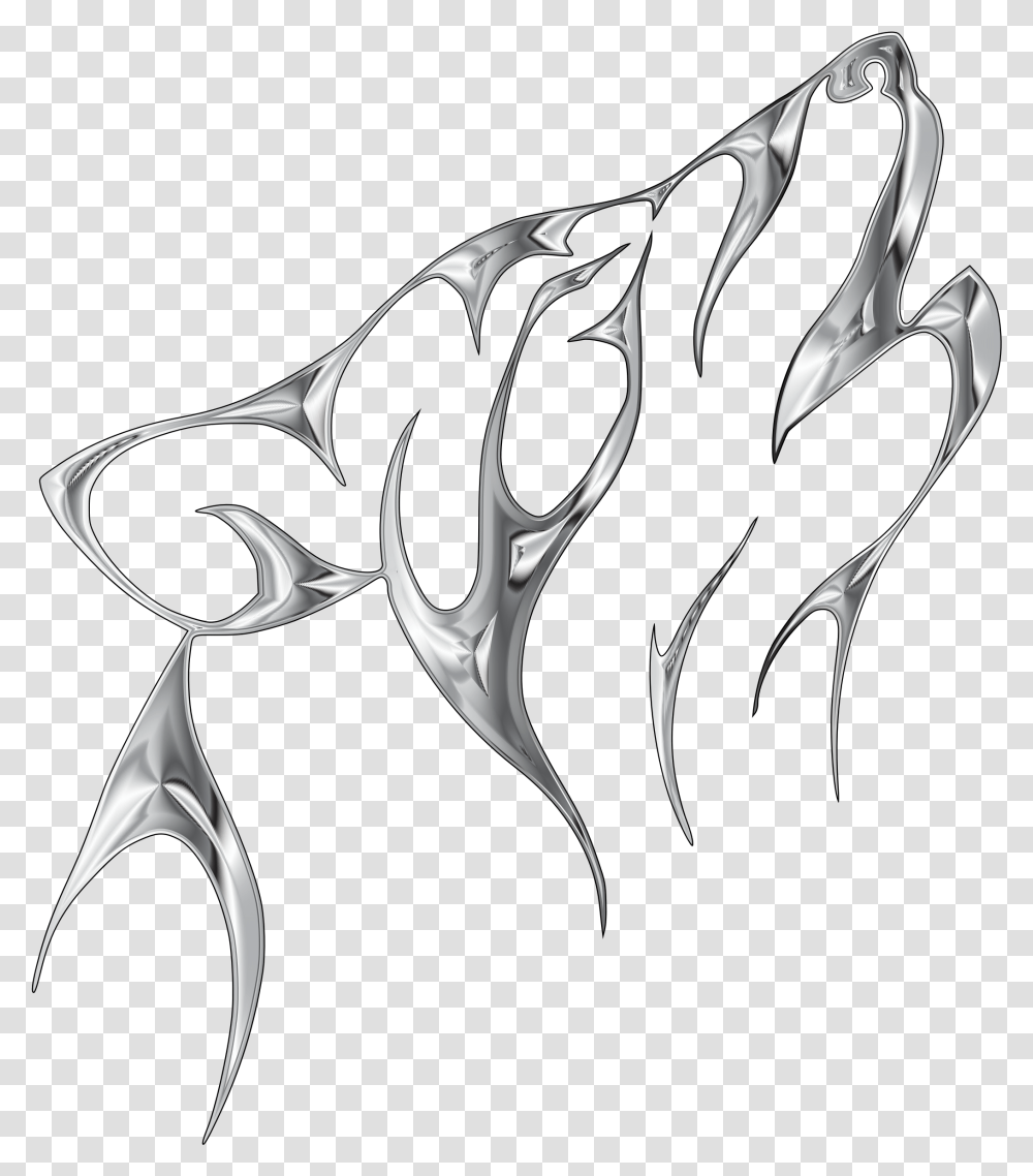 White Wolf Abstract Wolf Line Drawing, Stencil, Scissors, Blade, Weapon Transparent Png