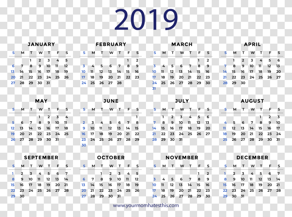 Whole Year Calendar 2019, Number, Plot Transparent Png