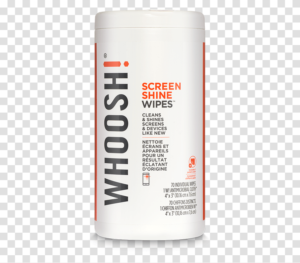 Whoosh Screen Shine Wipes Cylinder, Word, Label, Bottle Transparent Png