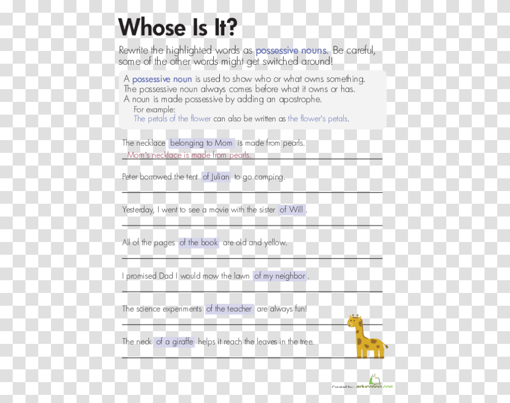 Whos The Owner Whose And Possessive Pronouns Exercises, Giraffe, Wildlife, Mammal Transparent Png