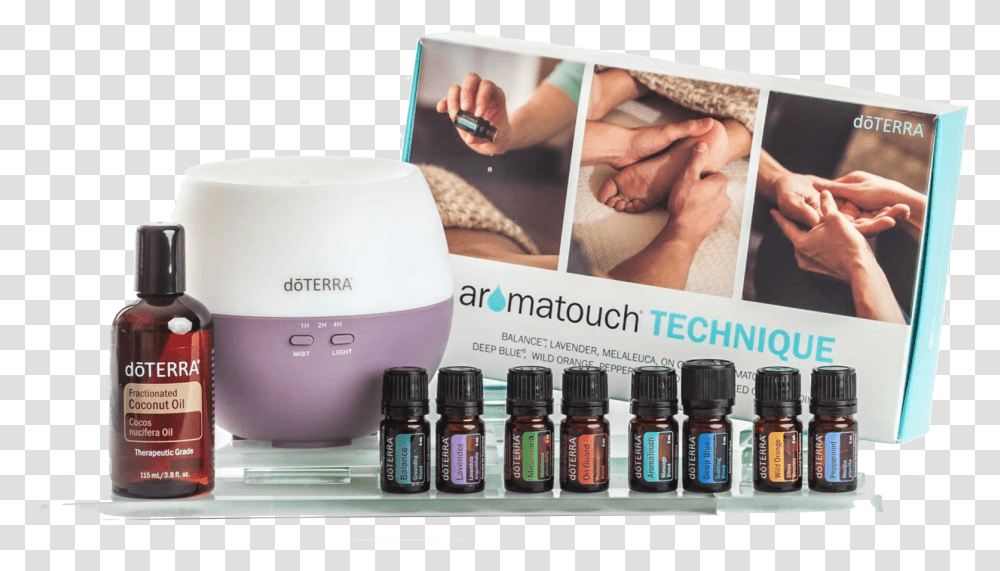 Why Doterra Essential Oils Aromatouch Kit Doterra, Person, Bottle, Cosmetics, Furniture Transparent Png