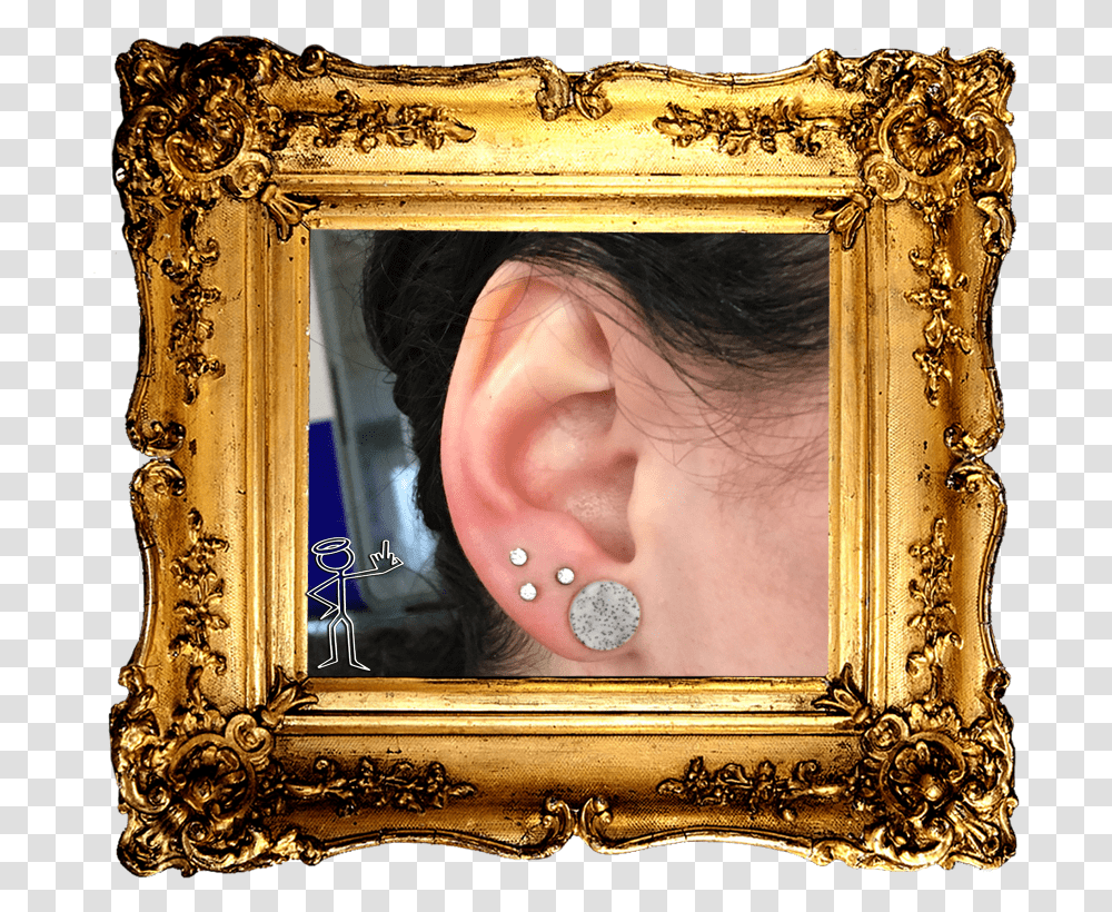 Why Is The Triangle Lobe Piercing So Gold Frame, Painting, Art, Person, Human Transparent Png