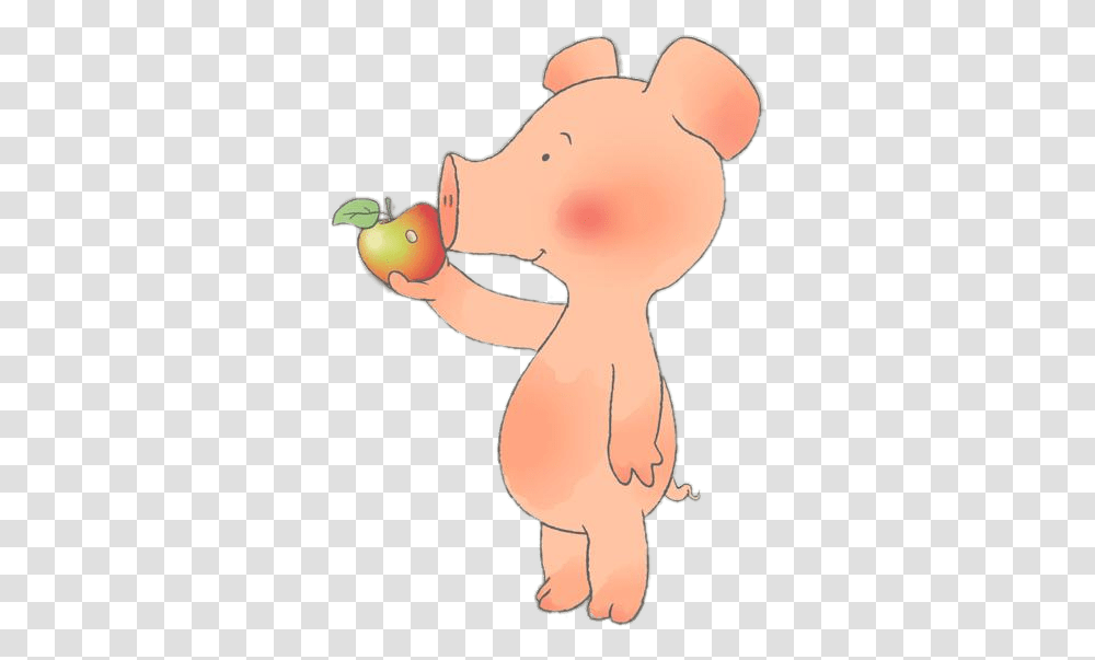 Wibbly Pig Eating An Apple Stickpng Pig Eating An Apple Clipart, Head, Bird, Animal, Parrot Transparent Png