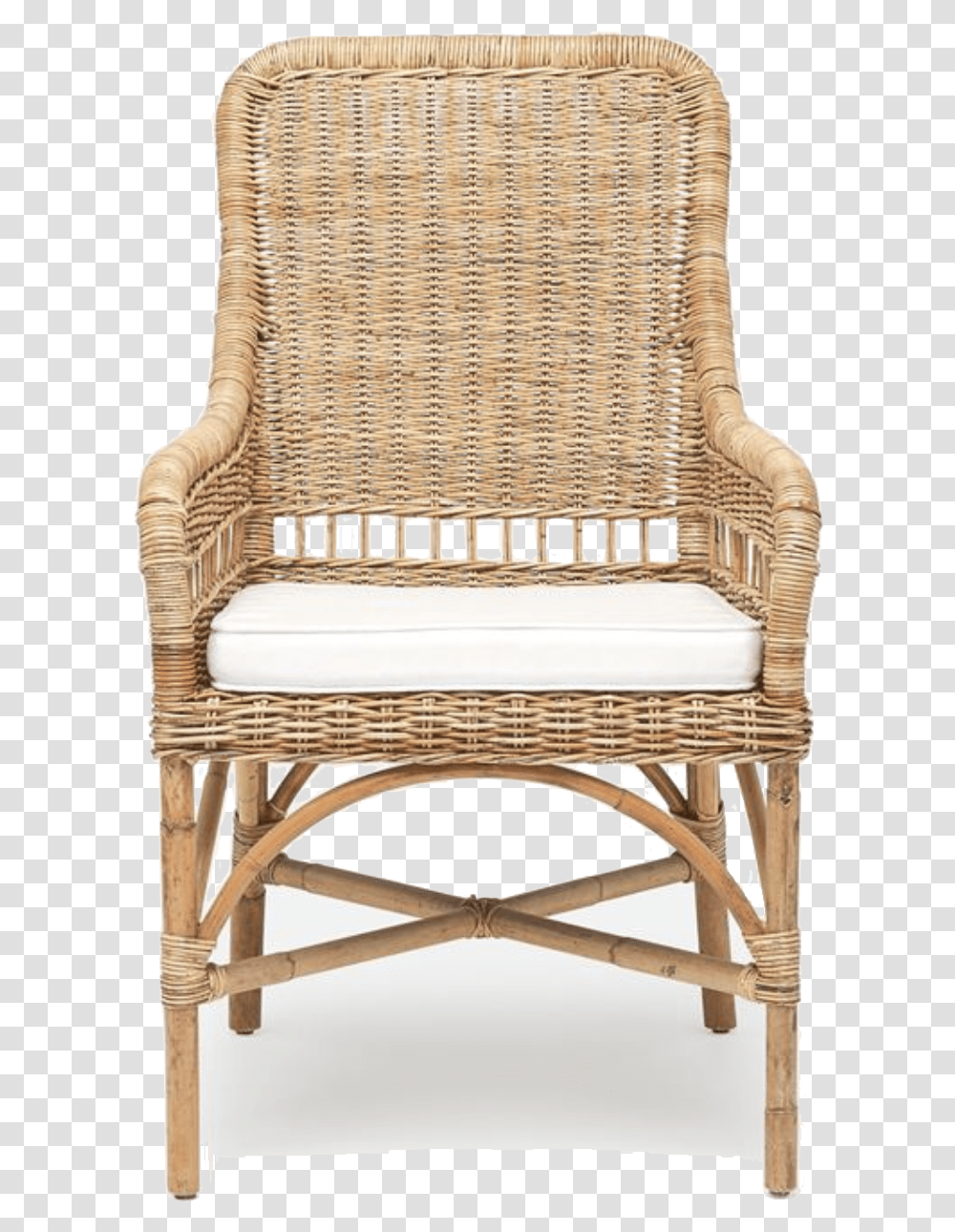 Wicker Arm Chair With Cushion Front View Chair, Furniture, Armchair, Rug Transparent Png