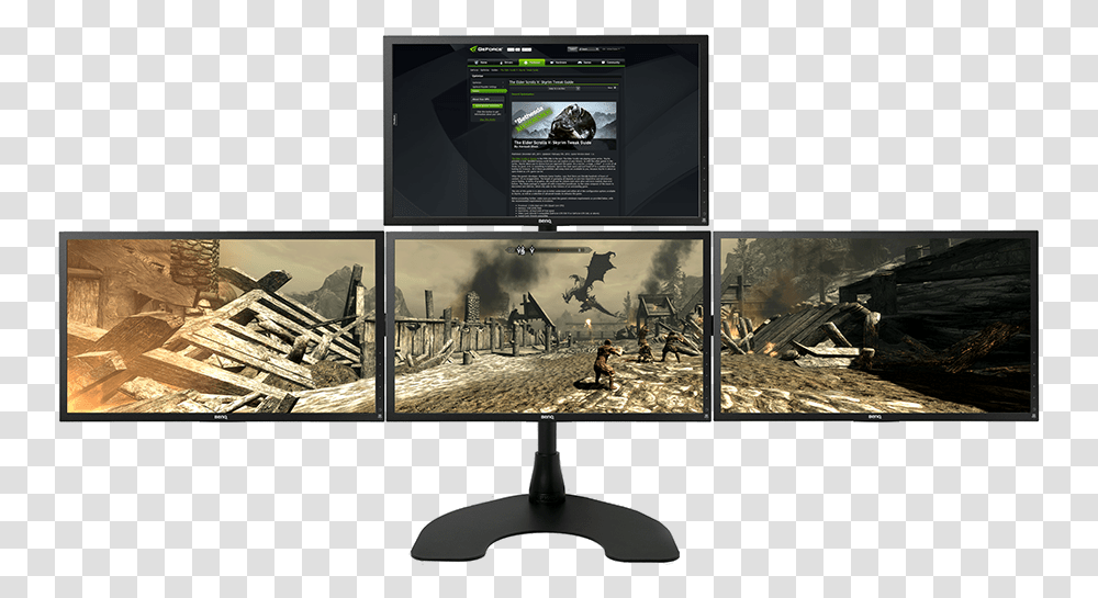 Wide Screen Pc Gaming Monitor Mounting Setup By Ergotech 3 1 Monitor Stand, Electronics, Display, LCD Screen, Person Transparent Png