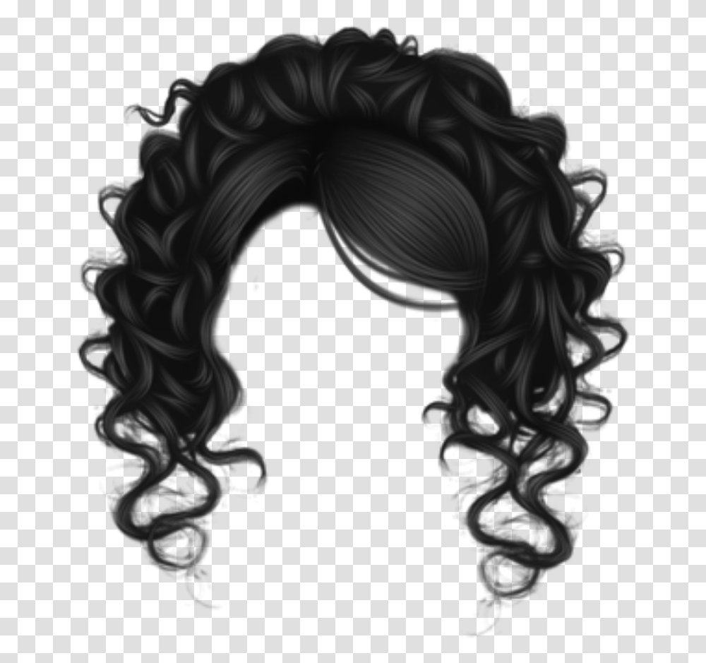 Wig Background Curly Black Hair, Painting Transparent Png
