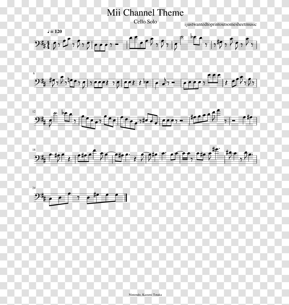 Wii Theme Cello Sheet Music, Gray, World Of Warcraft Transparent Png