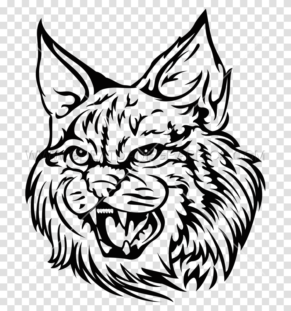 Wild Cat Wildcat On Black And White, Pattern, Ornament Transparent Png