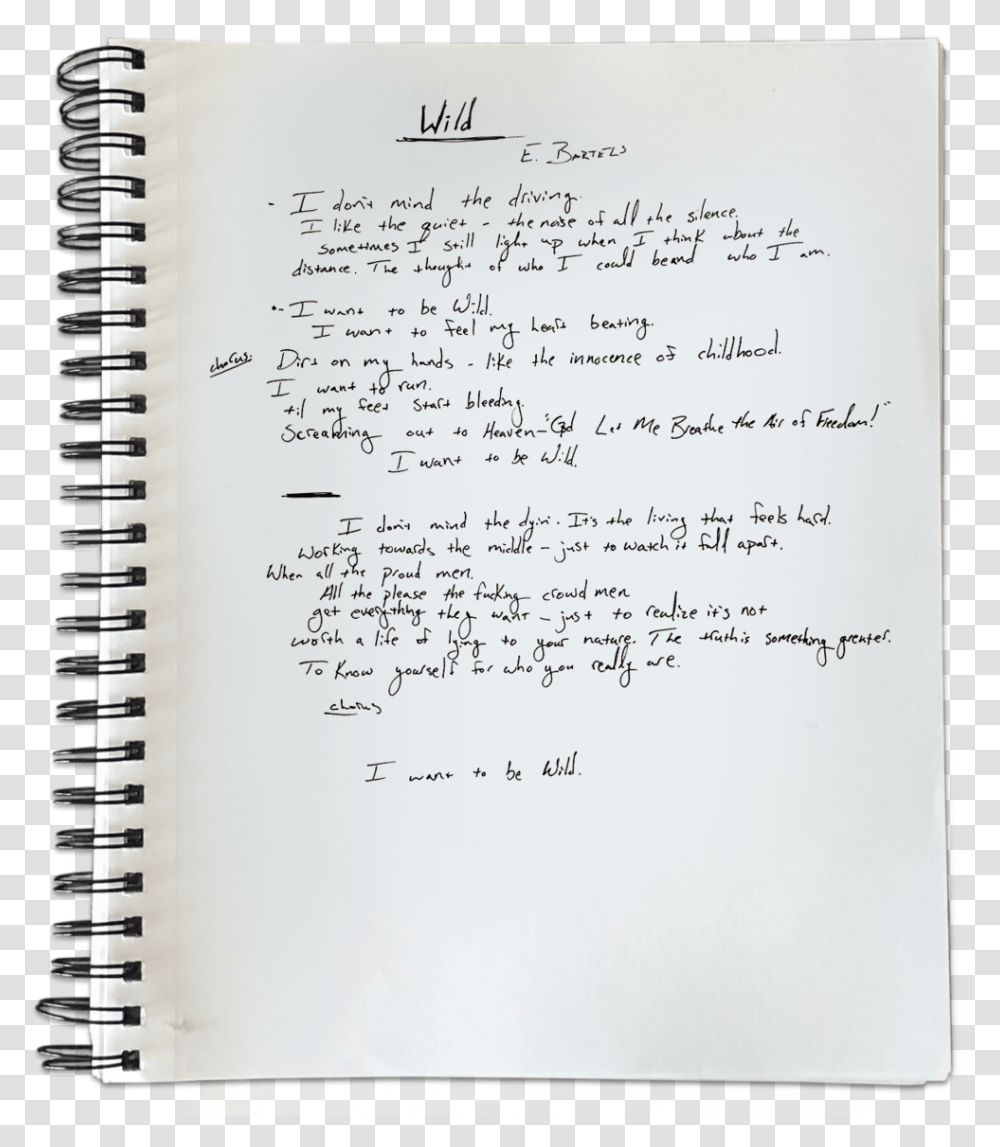 Wild Lyricsheet Notebook My Time Evan Bartels Lyrics, Page, Document, Diary Transparent Png