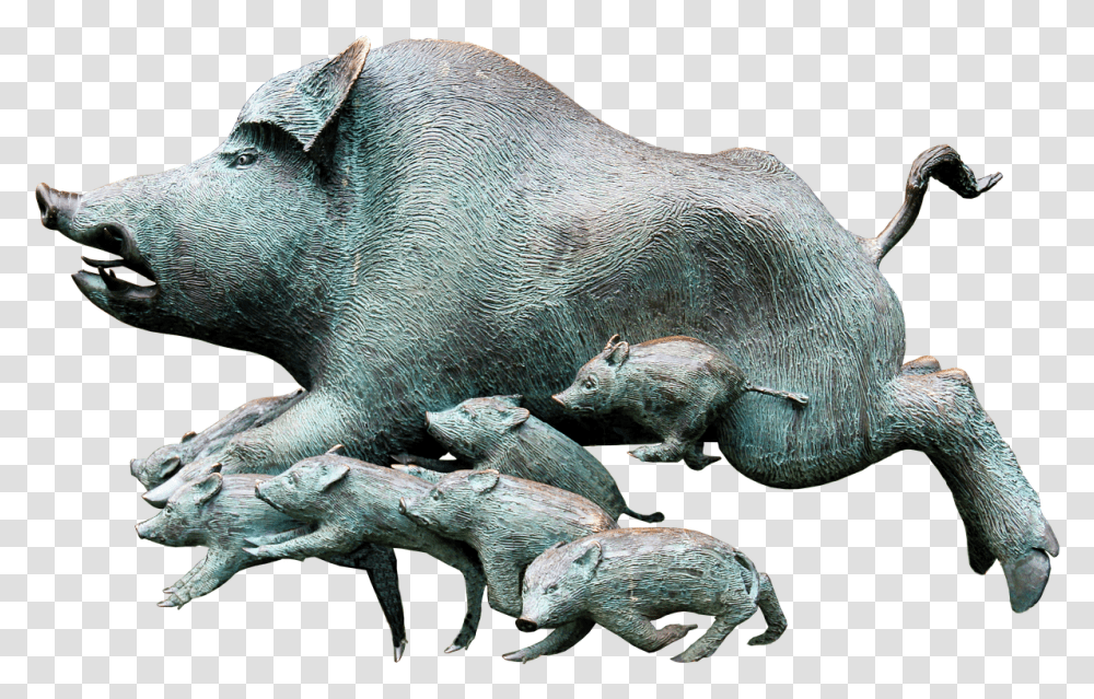 Wild Rotting Pig Boar Rotte Pack Little Pig Raja Babi Hutan Ber Taring, Lizard, Animal, Sculpture Transparent Png