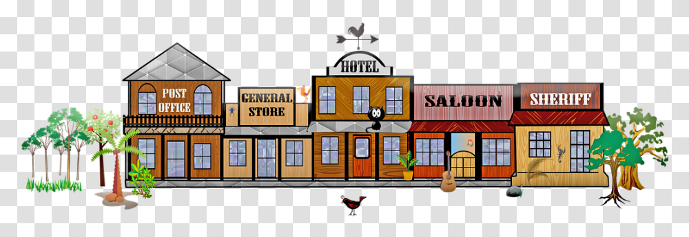 Wild West Town Western Cowboys Rusty Western Town Clipart, Building, Housing, Scoreboard, Interior Design Transparent Png