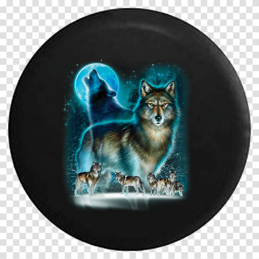 Wild Wolf Howling At Moon With Pack Jeep Camper Spare Wolf T Shirt Moon, Mammal, Animal, Cat, Pet Transparent Png
