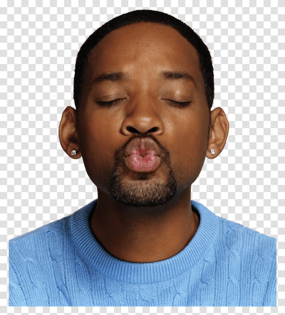 Will Smith Kiss Face, Person, Human, Beard, Head Transparent Png