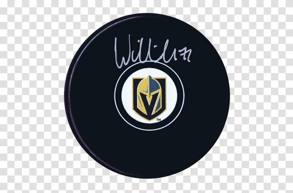 William Karlsson Autographed Vegas Golden Knights Puck, Logo, Trademark, Emblem Transparent Png