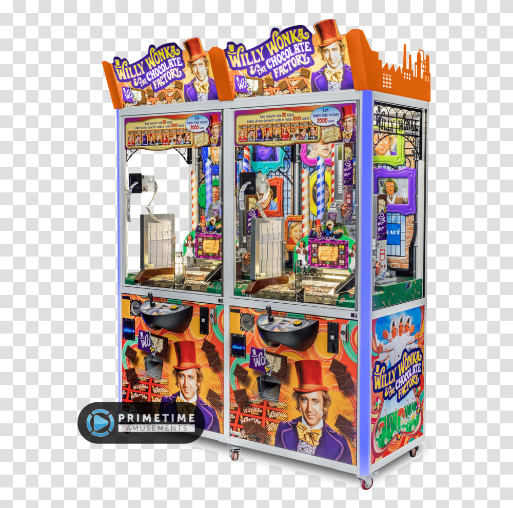 Willy Wonka Amp The Chocolate Factory By Elaut Usa Willy Wonka Coin Pusher Game, Person, Human, Arcade Game Machine, Kiosk Transparent Png
