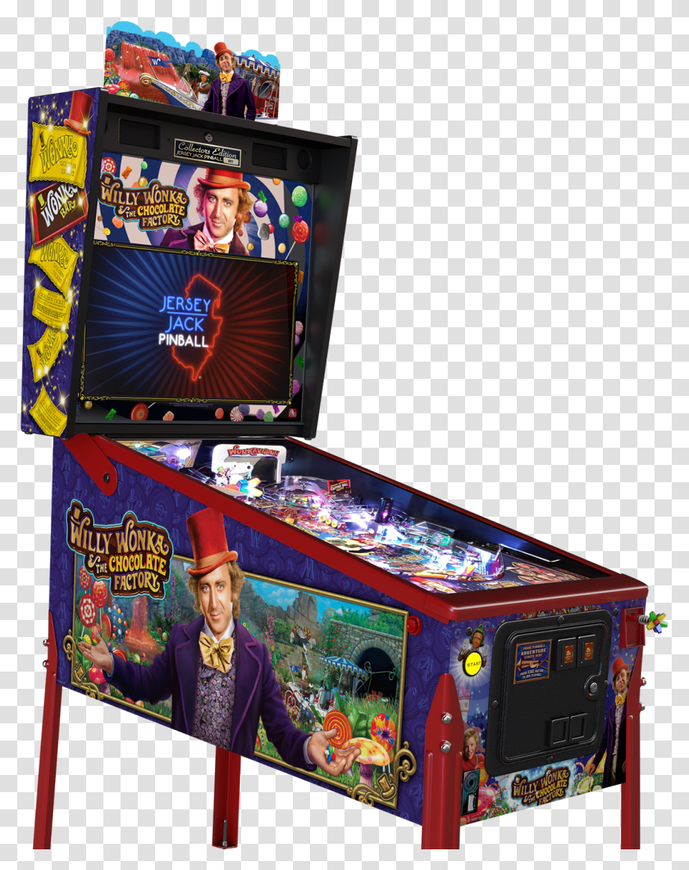 Willy Wonka And The Chocolate Factory Pinball, Arcade Game Machine, Person, Human, Monitor Transparent Png