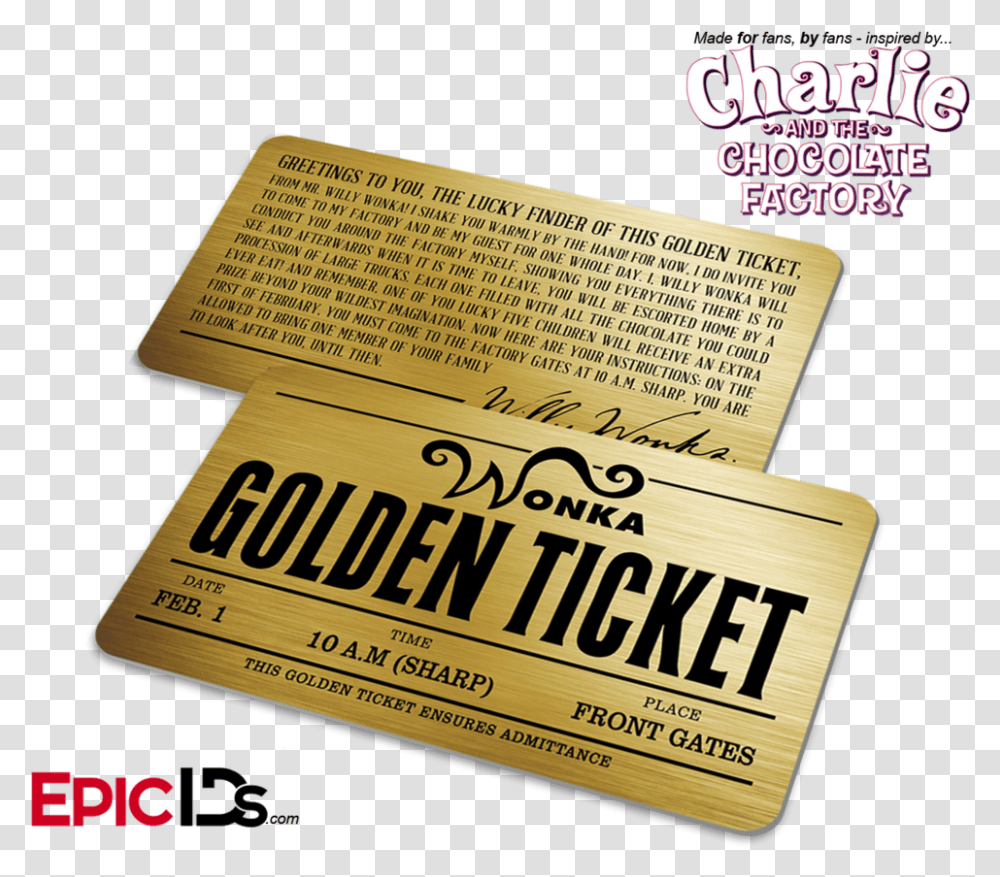 Willy Wonka Chocolate Golden Ticket, Paper, Business Card Transparent Png