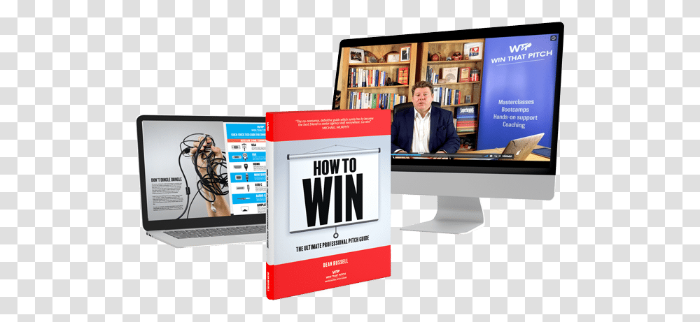 Win That Pitch Bundle With How To Win Guide Download Banner, Person, Monitor, Screen, Electronics Transparent Png