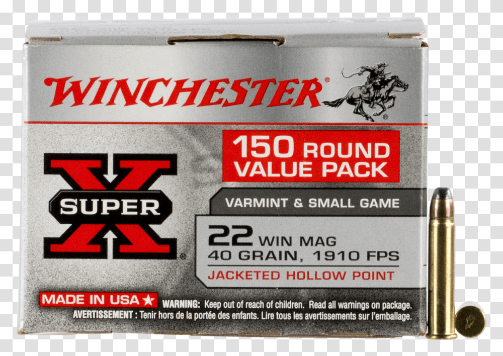 Winchester 22 Wmr Ammunition Super X X22mh 40 Grain Winchester Super X 20 Gauge 4 Shot, Label, Advertisement, Poster Transparent Png