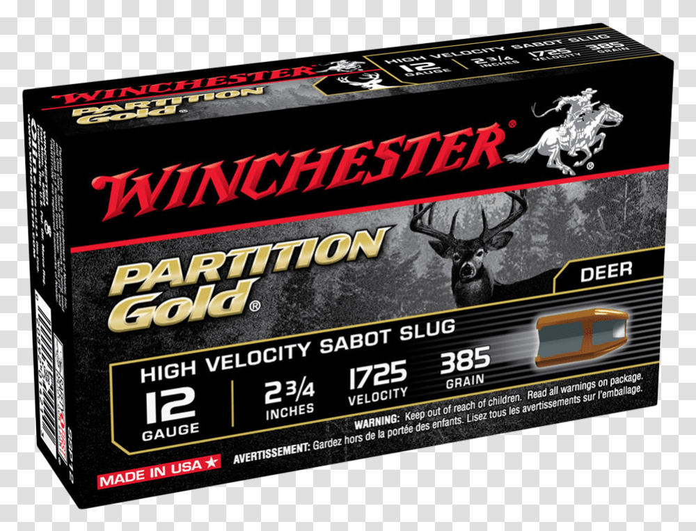 Winchester Supreme Partition Gold 12g Slug 2 34 Winchester Rack Master Slug 12, Paper, Antelope, Wildlife Transparent Png