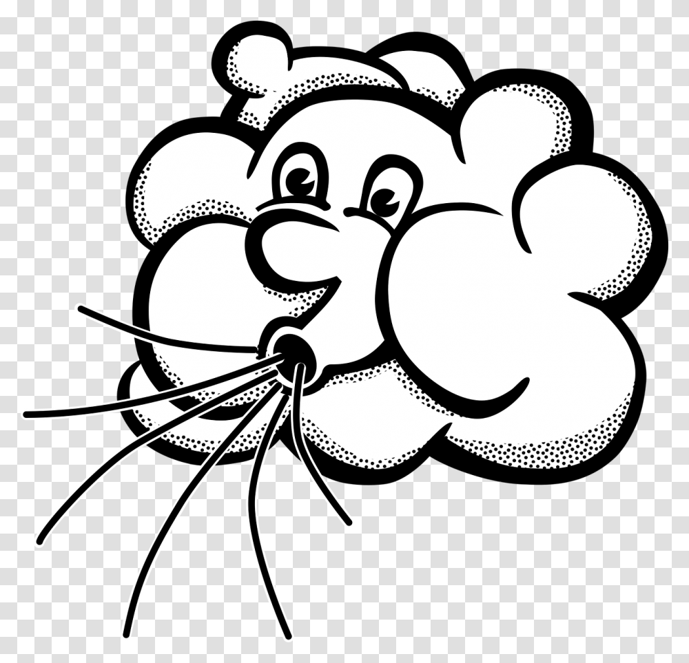 Wind Blowing Cloud Away Clipart Black And White Clip Art Images, Stencil, Bow, Floral Design Transparent Png