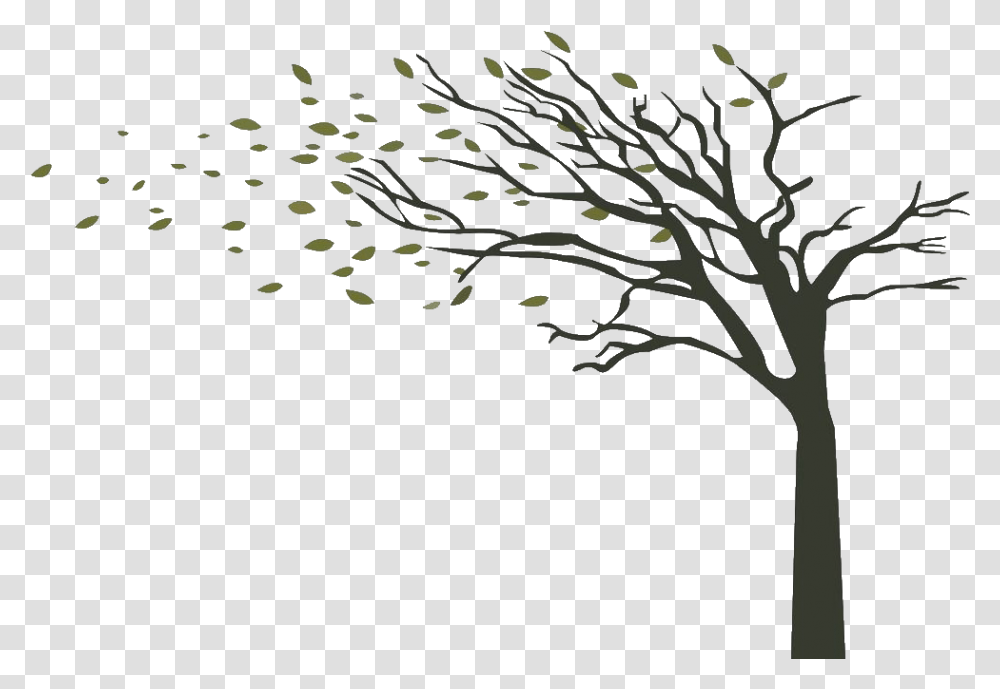 Wind Drawing Tree Free Wall Sticker Mockup, Plant, Silhouette, Flower, Blossom Transparent Png