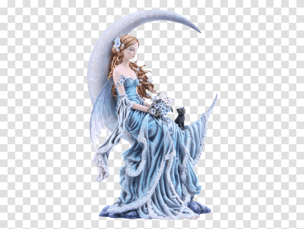 Wind Moon Fairy Statue Angel Sitting On The Moon, Figurine, Person, Human Transparent Png
