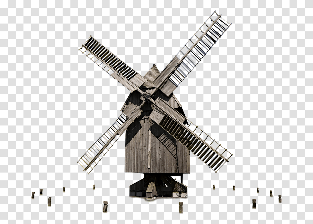 Windmill Isolated Old Turn Wind Power Mill Old Windmill, Construction Crane, Engine, Motor, Machine Transparent Png