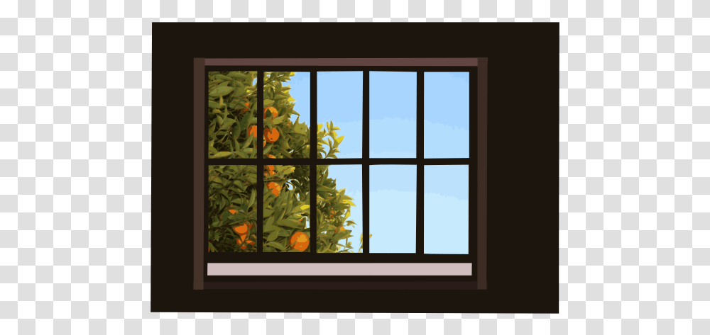 Window With Orange Tree Window Background, Picture Window, Painting Transparent Png