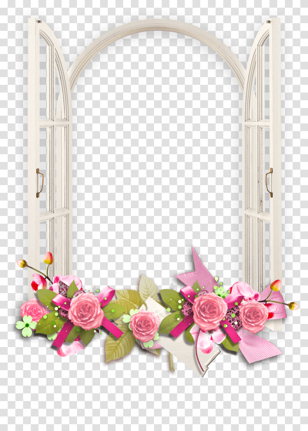 Window With Pink Flowers Flower Frames And Borders, Mirror, Plant, Blossom Transparent Png