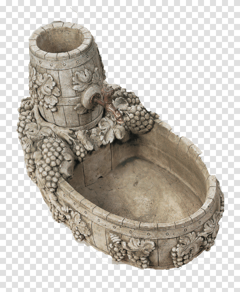 Wine Barrel Cast Stone Outdoor Garden Fountain With Carving, Furniture, Cradle, Ivory, Jaw Transparent Png