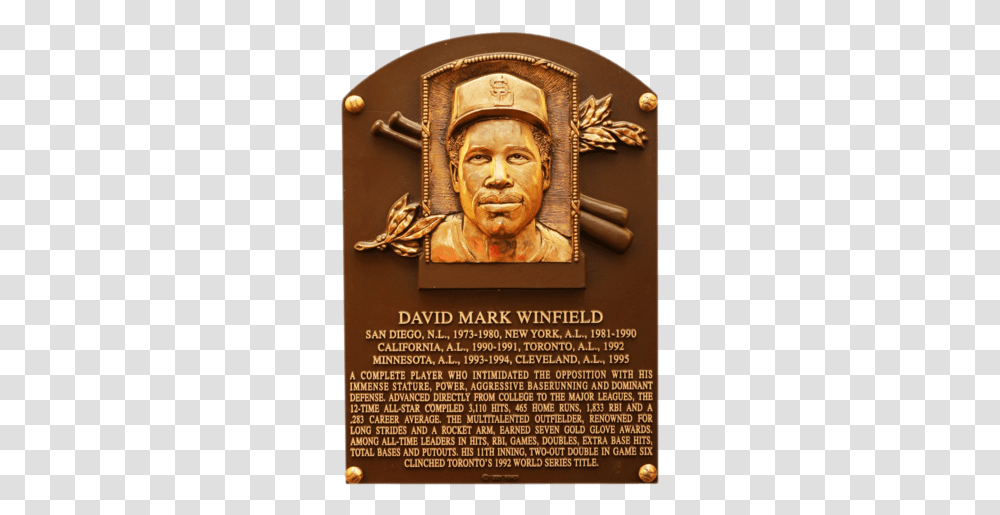 Winfield Dave Baseball Hall Of Fame National Baseball Hall Of Fame And Museum, Plaque, Person, Human, Bronze Transparent Png