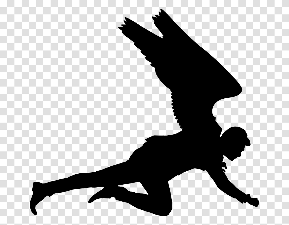 Wing Man Fantasy Silhouette Flying Person Dream Man Flying Silhouette, Gray, World Of Warcraft Transparent Png
