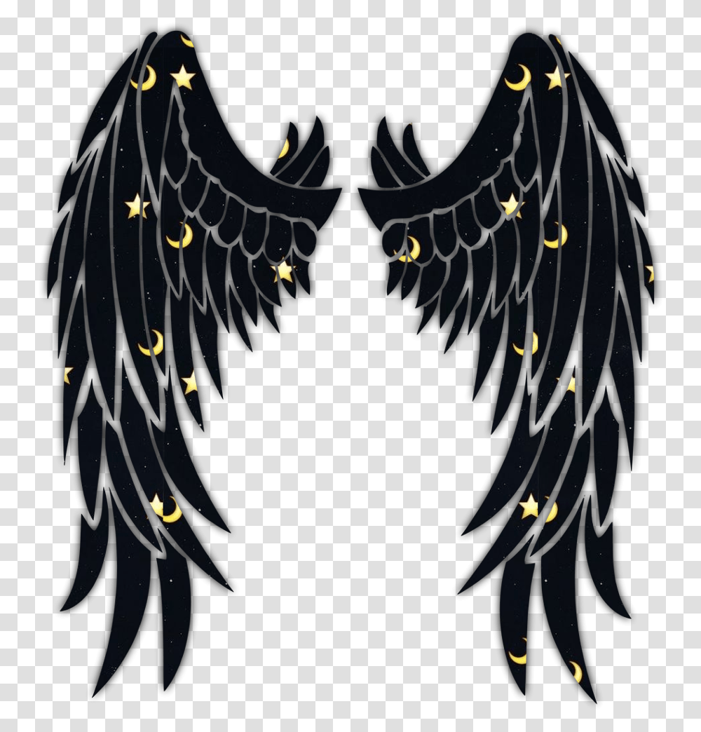 Wing Wings Angel Black Stars Freetoedit Ftestickers Angel Wings Tattoo, Eagle, Bird, Animal Transparent Png
