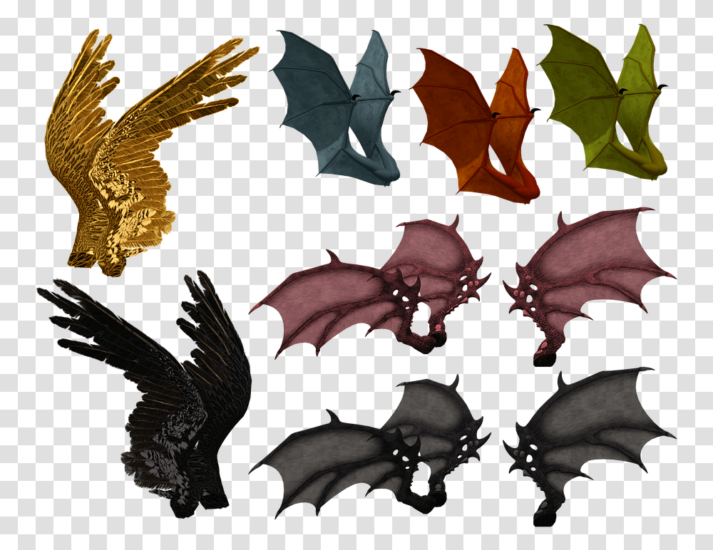 Wing Wings Feather Demon Dragon Bat Monster Vampire Bat, Leaf, Plant, Painting Transparent Png