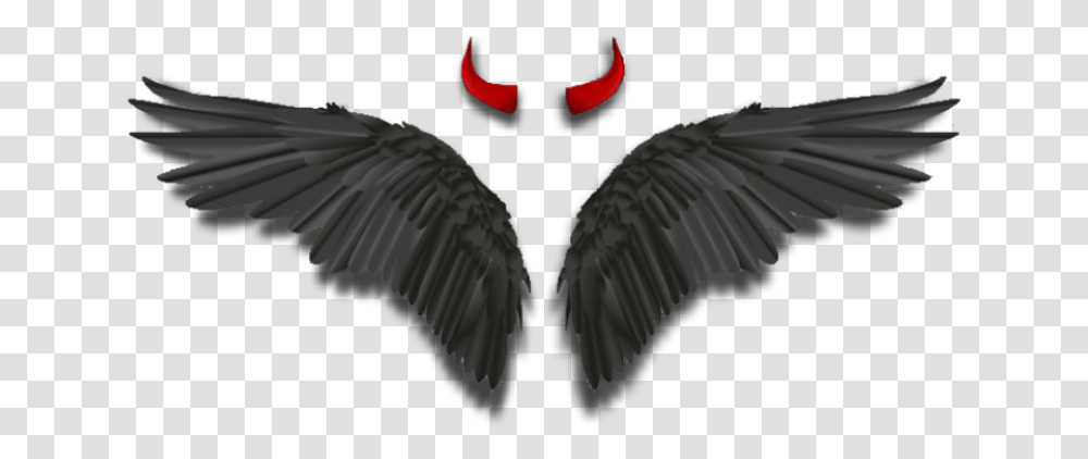 Wings Angelwings Darkangel Devil Horns Black Devil Horns And Wings, Animal, Bird, Waterfowl Transparent Png