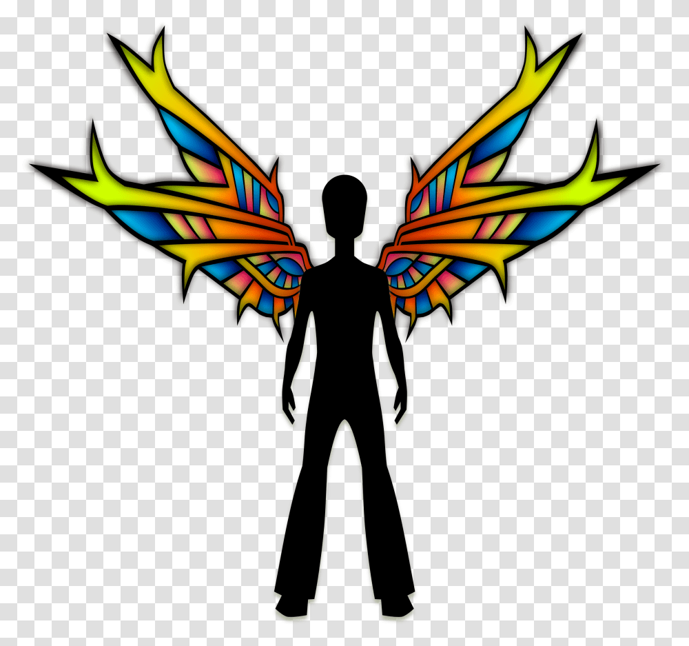 Wings Black Clip Arts Cartoon Boy With Wing, Person, Pattern, Bow, Kite Transparent Png